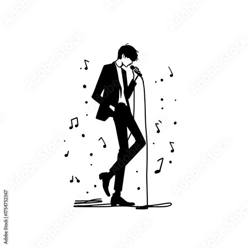 Singer. Singer simple black and white line art vector logo