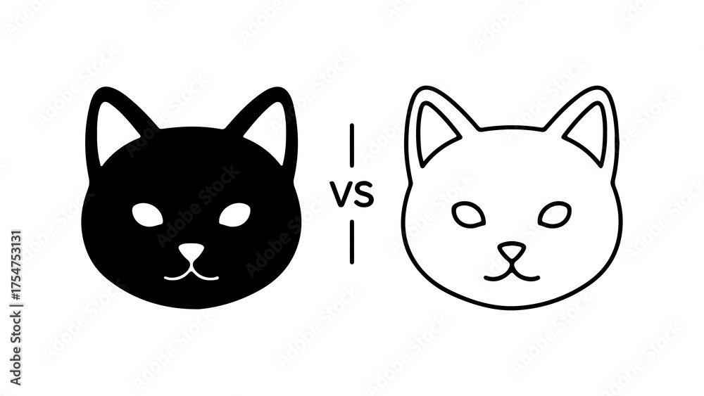 Fototapeta premium Black and white cat faces with transparent background