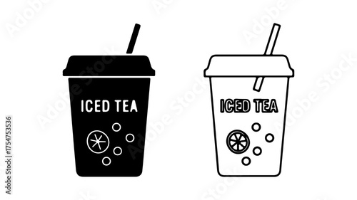 Iced tea drinks with straw and transparent background