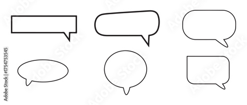 Speech Bubble Outline Set. 6 Unique Comic and Chat Balloon Shapes for Graphic Design.