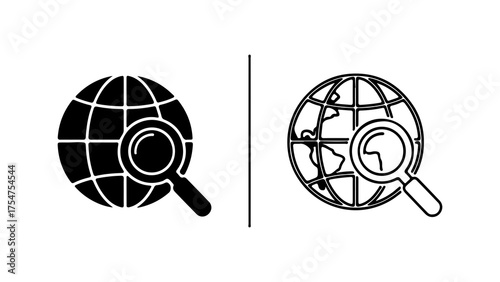 Globe with magnifying glass with transparent background