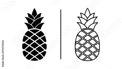 Pineapple icons with outline and solid fill