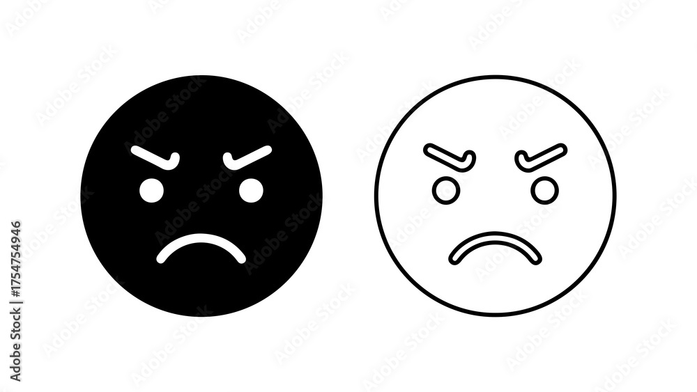 Fototapeta premium Angry face icons with outline and solid fill