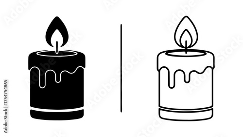 Burning candles with outline and solid fill with transparent background