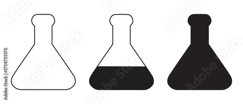 Erlenmeyer Flask Icon Set. Empty, Half-Filled, and Full Laboratory Flask Vector Illustration.