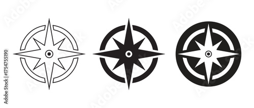 Compass Rose Icon Set. Directional Symbols for Navigation and Cartography Design.