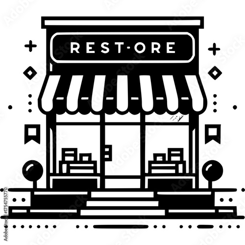 Restored Storefront: A classic storefront with the word RESTORE displayed, emphasizing restoration, vintage, and renewal themes.