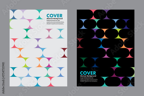 Vector geometric abstract background with capsule and circle shapes. High-contrast design with vibrant colorful evokes a modern and minimal aesthetic. For cover, digital artwork and branding.