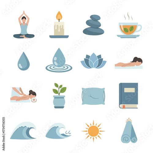 Set of wellness icons representing spa treatments and body care