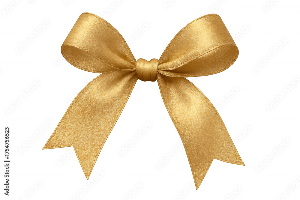 Fototapeta premium Gold satin bow creating a beautiful knot for gift wrapping, celebrating holidays and special events, transparent background