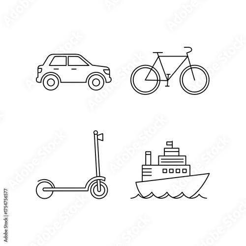 Transportation icons set representing various modes