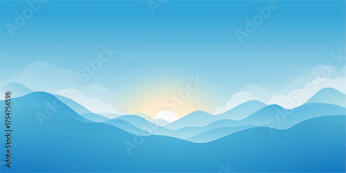 Mountain landscape with clouds in the sky, a misty view of nature at sunrise