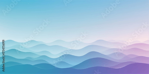 Blue sky and clouds background with a mountain landscape view at sunrise