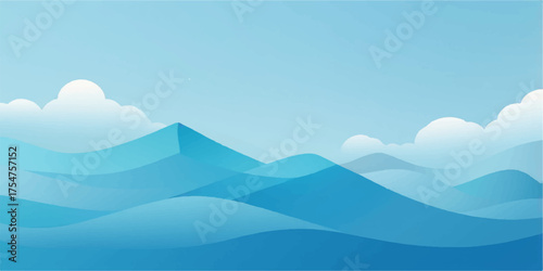 Vector illustration of a majestic mountain landscape with clouds and fog against a vibrant sky, capturing the beauty of the nature at sunrise