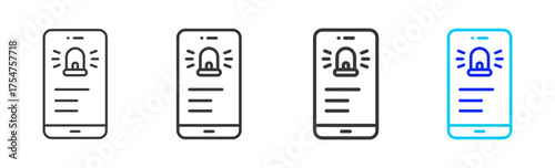 Mobile Warning icon set collection in creative outline style for business featuring multiple thickness variations suitable for crisis management 