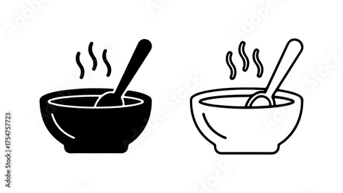 Bowl of soup with spoon with transparent background