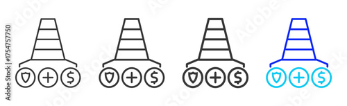 Restricted Aid icon set collection in creative outline style for business featuring multiple thickness variations suitable for crisis management 