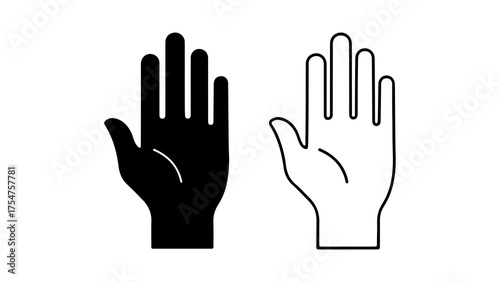 Hand icons with outline and solid fill with transparent background