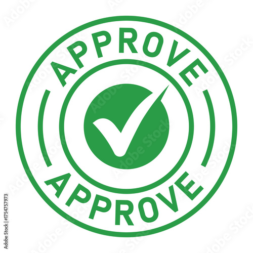 Green circular approval stamp graphic with bold “APPROVE” text and central checkmark icon. Ideal for confirmation, validation, business forms, and digital authorization designs.
