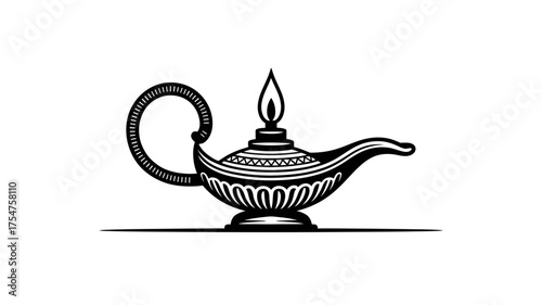A classic oil lamp with a flame burning brightly, symbolizing knowledge and inspiration.