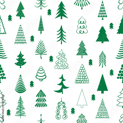 green fir tree on white  background. christmas seamless pattern with winter forest. Texture for fabric, wrapping, wallpaper. Decorative print