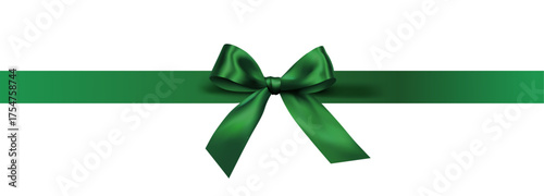 Vector decorative shiny gift dark green ribbon with tied bow design element isolated on white background
