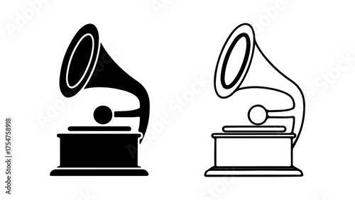 Vintage gramophone icons with transparent background