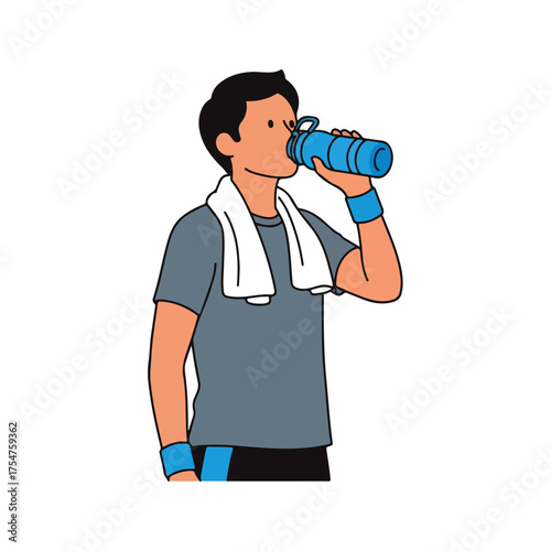 Active man hydrating with a water bottle during a break