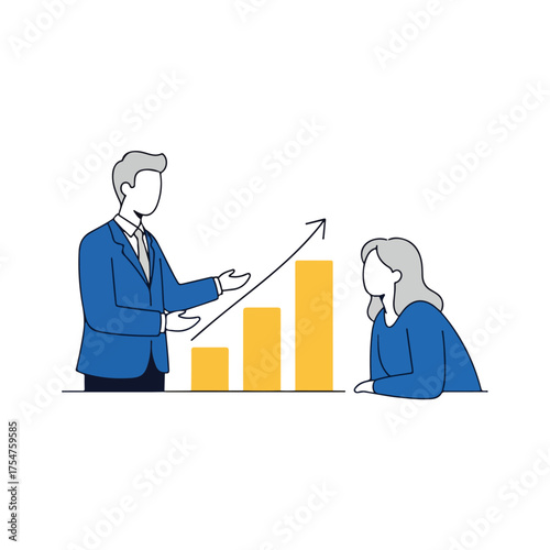 Business professional presents financial growth chart to client