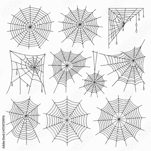 Spooky Spiderweb Set Vector Designs for Halloween, Horror, and Creepy Decorations & Web Elements
