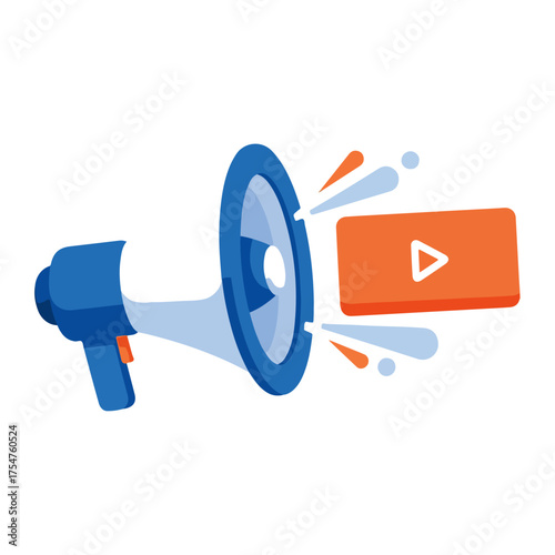 Megaphone announcing digital video content broadcast