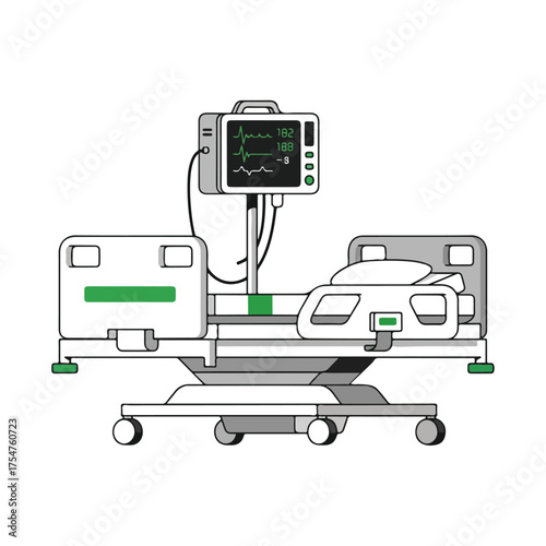 Modern Hospital Bed with Vital Signs Monitor for Patient Care