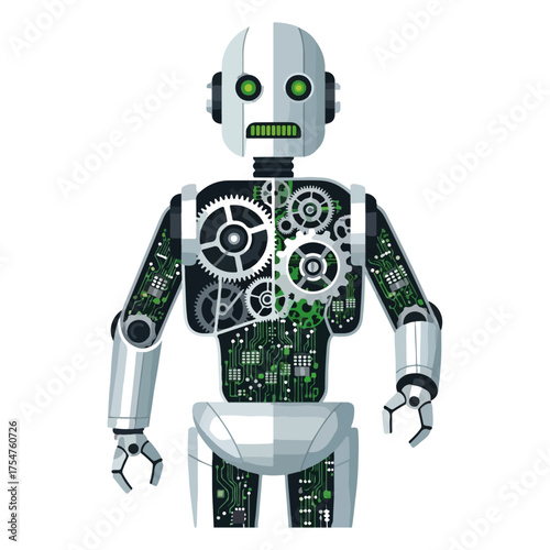 Modern Humanoid Robot with Visible Internal Mechanisms