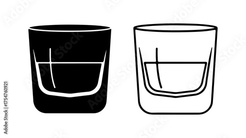 Whiskey glasses with outline and solid fill with transparent background