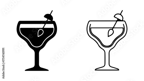 Cocktail glasses with olive garnish with transparent background