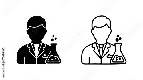 Scientist with flask with transparent background
