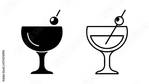 Martini glasses with olive garnish with transparent background