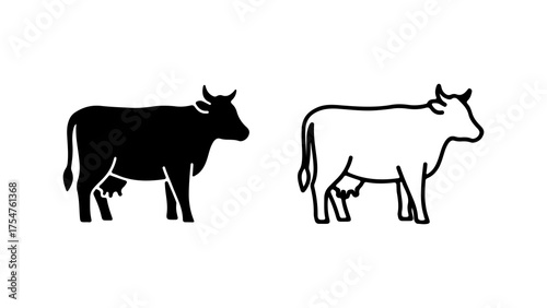 Cow outline and silhouette with transparent background