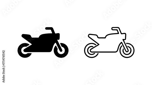 Motorcycle icons with outline and solid fill with transparent background