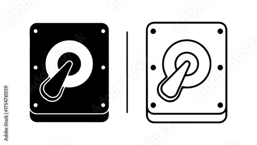 Hard drive icon with outline and transparent background