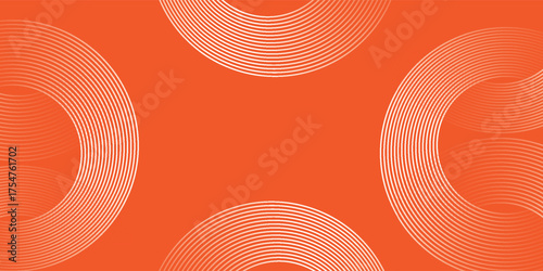 Retro background with orange background, featuring white curved lines. The orange color and abstract pattern create a vibrant, dynamic texture. Geometric gradient background with blank space.