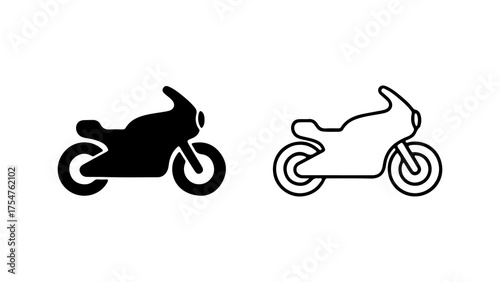 Motorcycle icons with outline and solid fill with transparent background