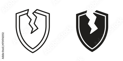 Broken shield icon in vector. Logotype