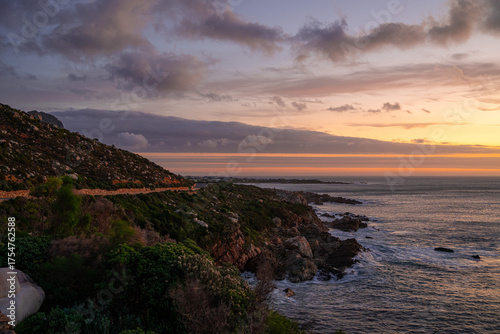 The African coastal highway and distant mountains at dusk