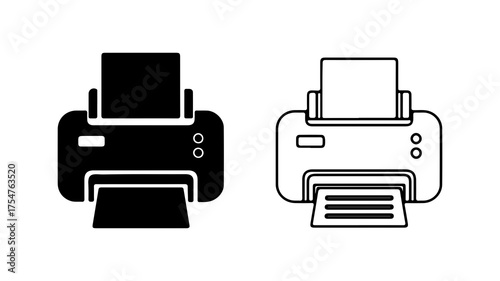 Printer icons with outline and solid fill with transparent background