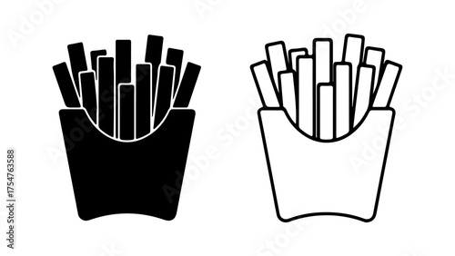 French fries in paper container with transparent background