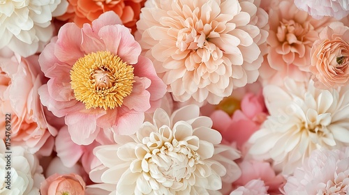 Peony Chrysanthemum Floral Close-up in Pink Orange Tones Elegant Background
