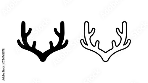 Deer antlers outline and solid with transparent background