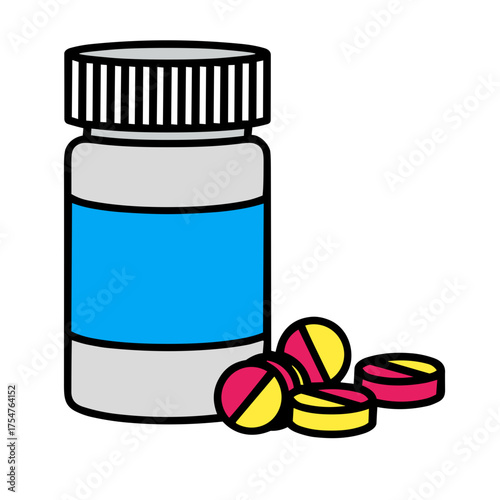 medicine bottle and pills