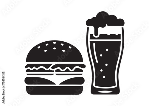 Burger and beer icon, Burger and beer solid vector